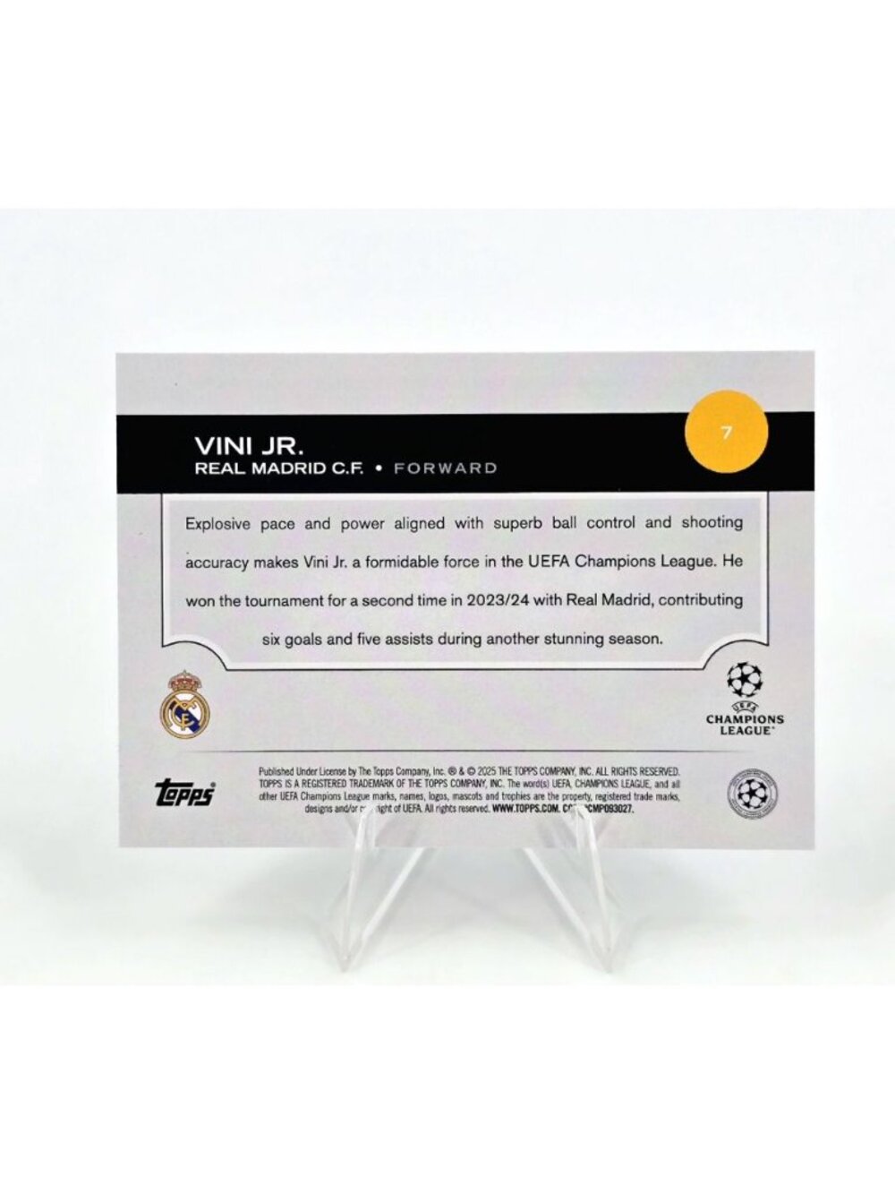 2021-22 Topps Match Attax UEFA Black Edge Edition Vinicius Junior + UEFA Club #7 - Picture 5 of 5